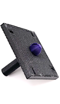 custom, 3D printed shield (black) with a 5 mm tip (purple) to place on force gauge